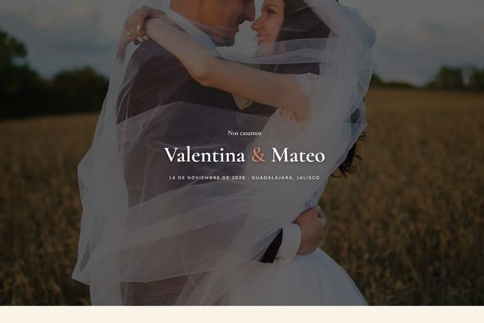 Vista previa del estilo Romántica Suave para landing de boda